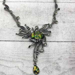 Gunmetal fantasy flower statement necklace